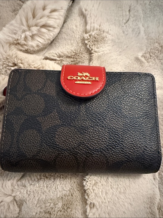 Coach Handbags - Coach Brown Signature Wallet with Red Snap Tab